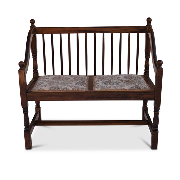 SOLD! Vintage Spindle Back Bench with Upholstered Seats
