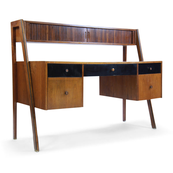 SOLD! Mid-Century Modern Corner Writing Desk with Bookcase